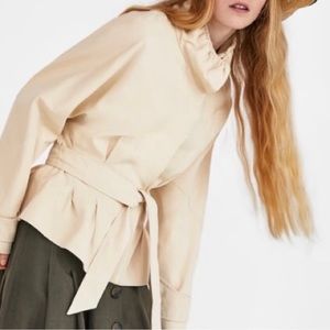 Zara Woman’s Pleated Jacket with Gathered Detail and Belt Size US M